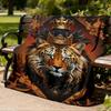 1pc Royal Tiger Crown Print Outdoor Blanket, Lightweight Polyester,