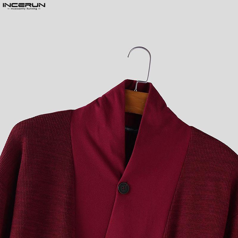 INCERUN Oversized Men V Neck Long Sleeve Front Cross Buttons Rib Casual Loose Cardigan