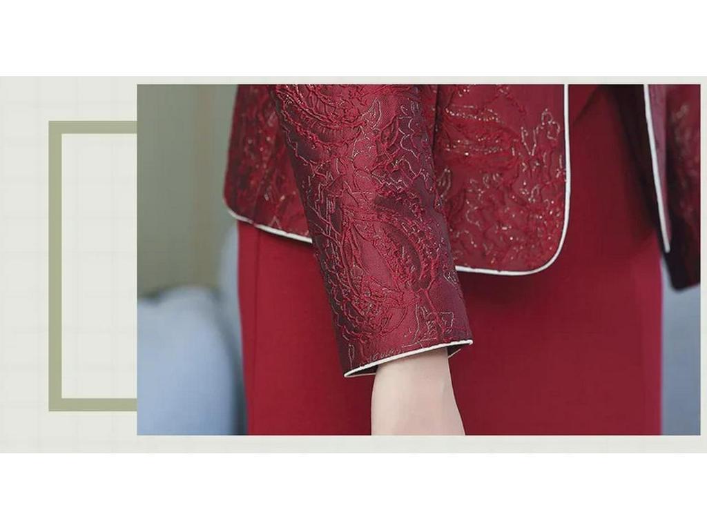 Комплект из двух частей красного платья 2023 года для женщин среднего и пожилого возраста: Модная юбка длиной до колена для свадеб и банкетов