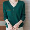 Трикотажный базовый свитер для женщин, пуловер с V-образным вырезом, застегивающийся на пуговицы, с длинными рукавами, с имитацией кармана, свитера, топ