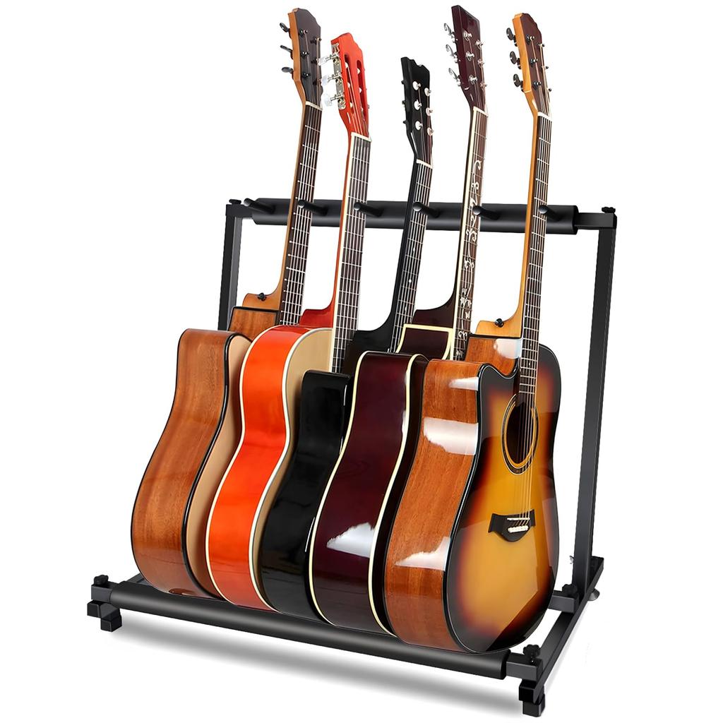 Saeda Guitar Holds 5 Foldable Protects Easy Multiple Guitar Lacquer Protects with Acoustic Classical Electric and Wind 2025 Latest Model 5 Stand,