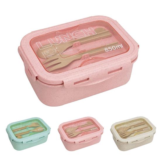 850ML Lunch Box Large Capacity Portable Two Compartments Bento Container with Tableware Office Supply