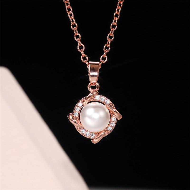 New Exquisite Imitation Pearl Necklace for Women with Shiny CZ Silver Color/Rose Gold Color Necklaces Fashion Wedding Jewelry