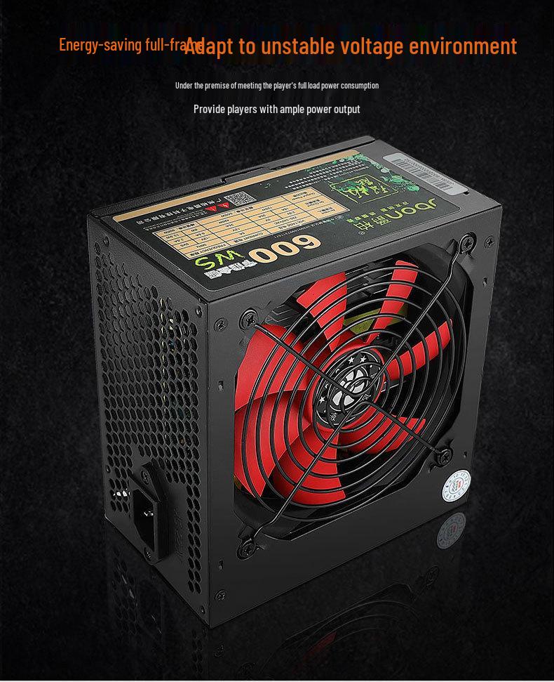 JAZPER 600W Бесшумный блок питания, Номинальная мощность 500 Вт, Двойной 6-контактный, Поддержка задней прокладки кабелей для игровых ПК