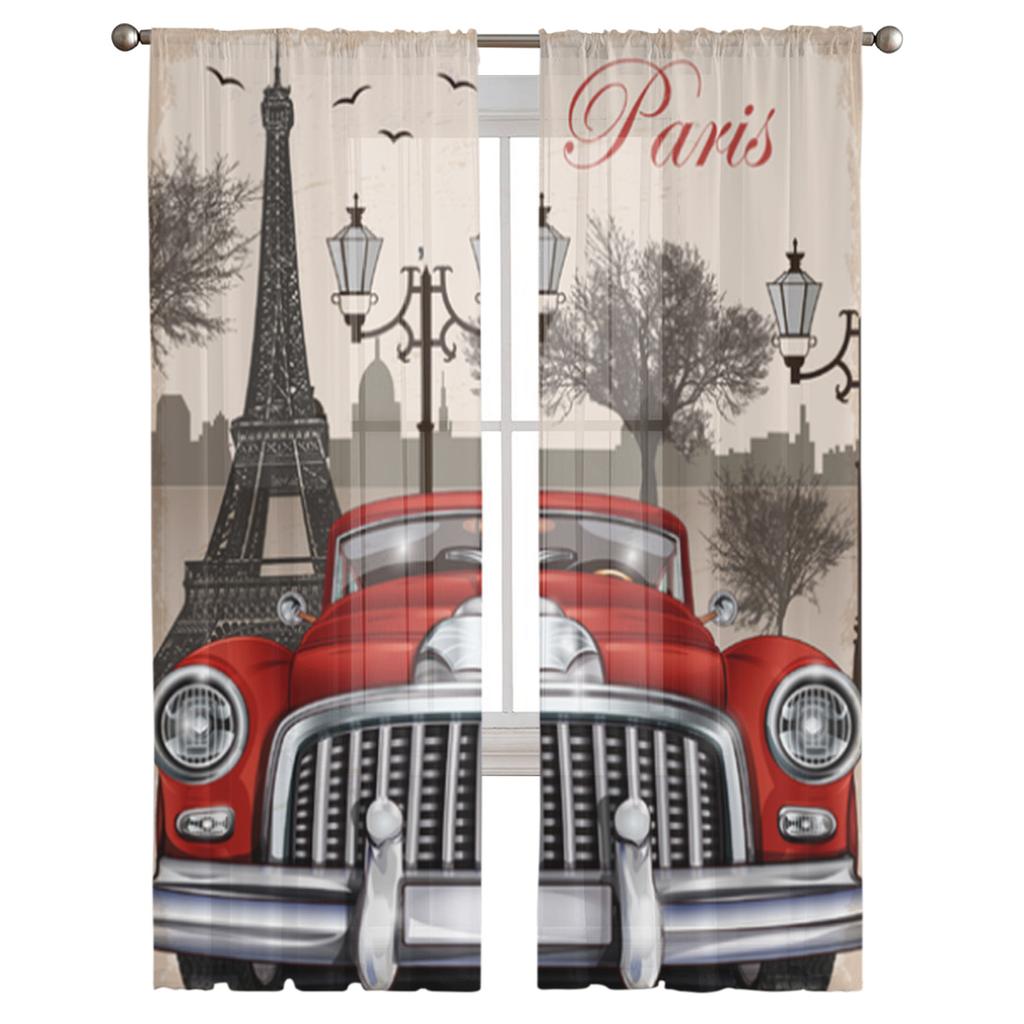 Парижское здание уличный фонарь красный грузовик прозрачные шторы для гостиной спальни тюлевые шторы кухонные оконные шторы панели