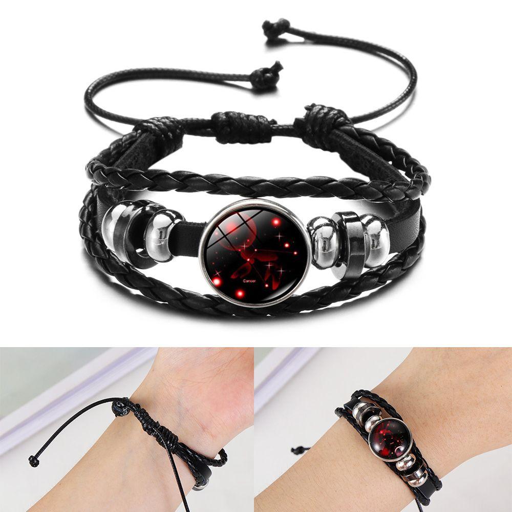 Adjustable Men Women 12 Constellation Zodiac Signs Bracelet Luminous  Braided Print Leather