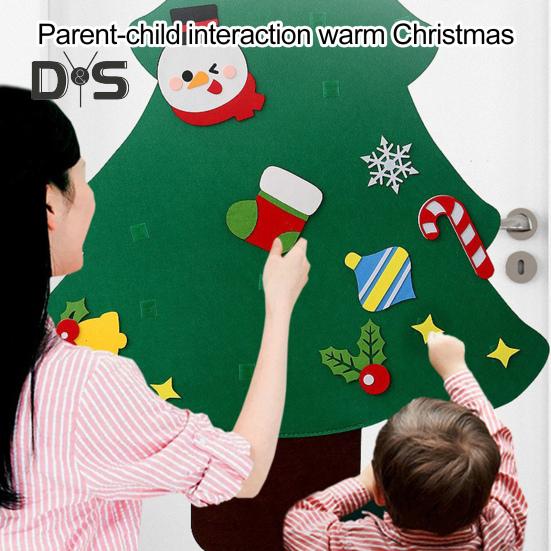 Войлочная новогодняя елка для малышей, светодиодная подсветка, набор для самостоятельной сборки новогодней елки с Санта-Клаусом, снеговиком, снежинкой, чулком