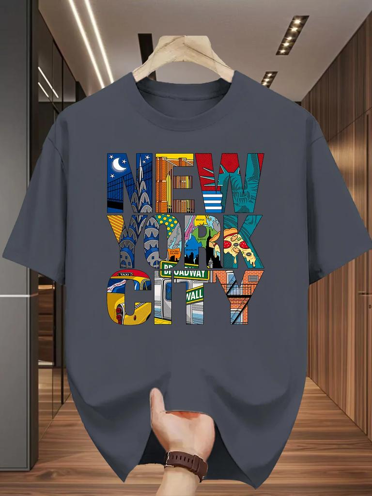 Retro Nyc New York City Landmark Print Unisexs 100 Cotton Tshirt Casual Oneck Short Sleeve Tops Streetwear Tees