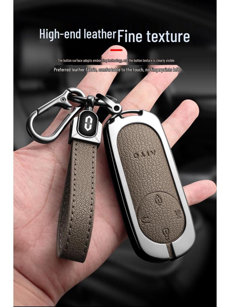 Huawei AITO M7/M5/M5ev Key Case: Genuine Leather Full-Coverage Key Shell & Buckle