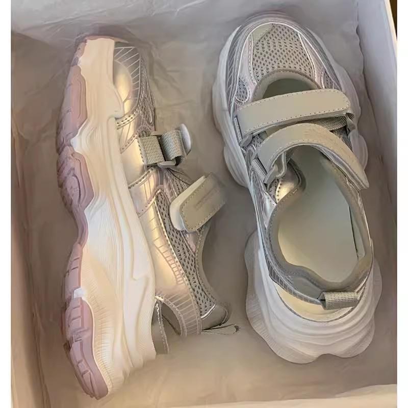 Baotou platform sandals spring and summer new breathable hollow mesh Velcro casual sports dad shoes