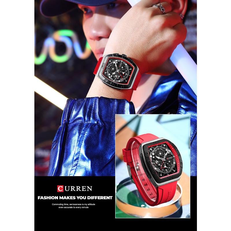 CURREN Роскошные спортивные кварцевые наручные часы для мужчин, цветные многофункциональные часы типа «тонно» с автоматической датой