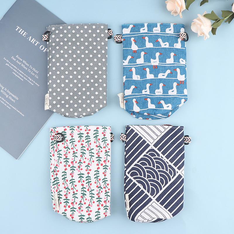 Современный стиль Портативные чехлы для бутылок Цветочный принт Хлопок Льняные сумки для чашек