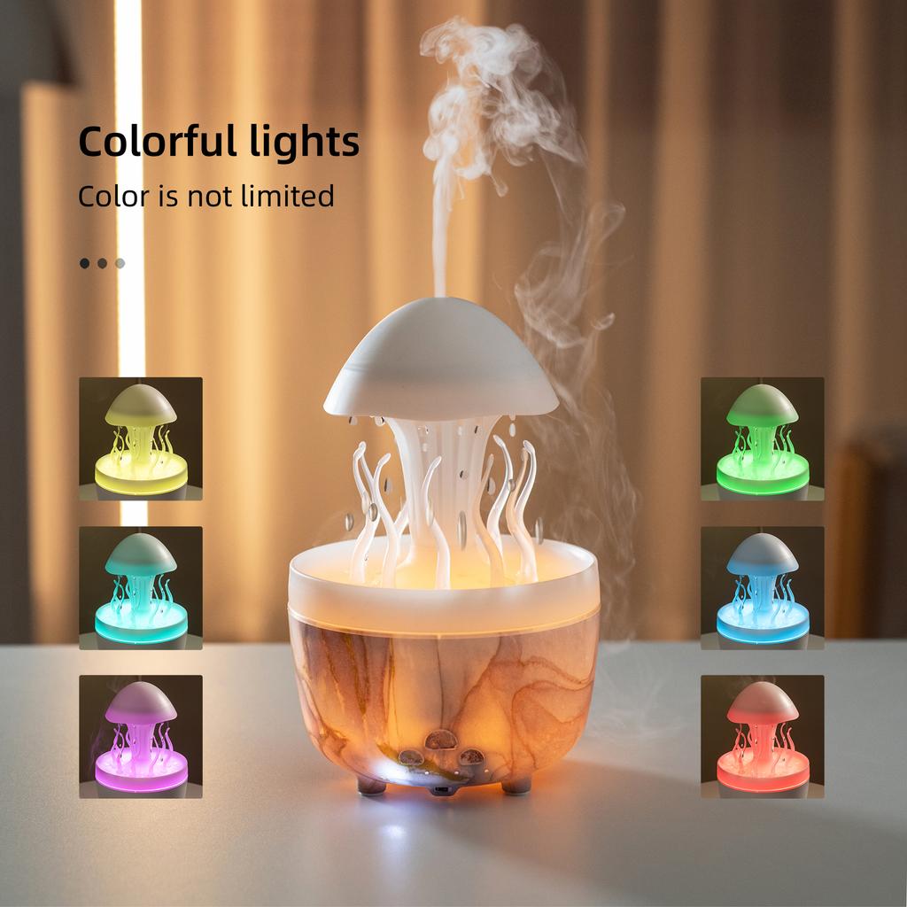 Rotating Raindrop Jellyfish Humidifier V71A With Essential Oil Diffuser Colorful Lights Remote Control/300mL Tank
