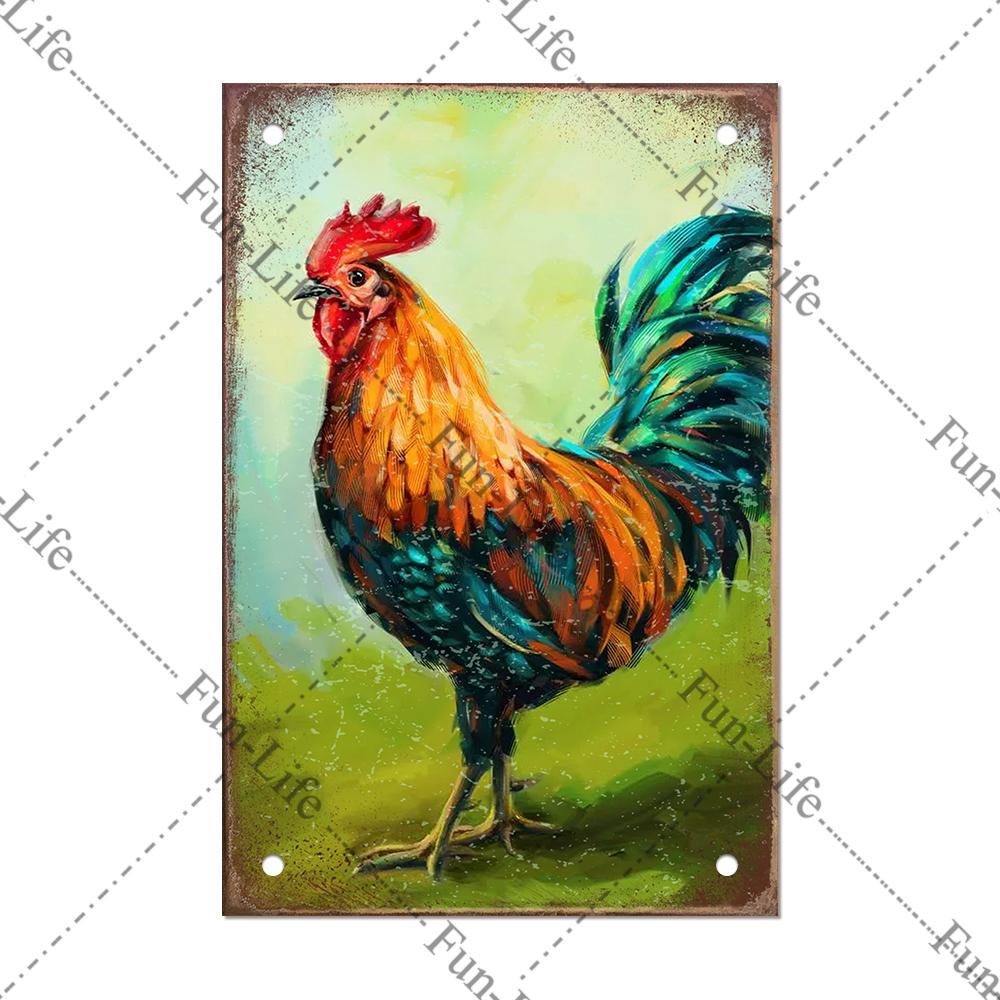 Винтажный постер с курицей, металлические жестяные знаки, тарелка, петух, куриное яйцо, ретро-налет, домашний декор на стену, 20x30 см