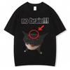Funny Cat No Brain Meme Graphic TShirt Men Women Humor Joke Vintage Personality Tshirts Loose Cotton Casual T Shirt Streetwear