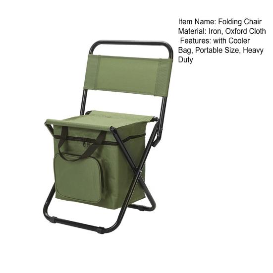 Portable Folding Chair with Cooler Bag Heavy Duty Waterproof Lightweight Outdoor Camping Backpacking Beach Picnic Fishing Collapsible Stool Seat