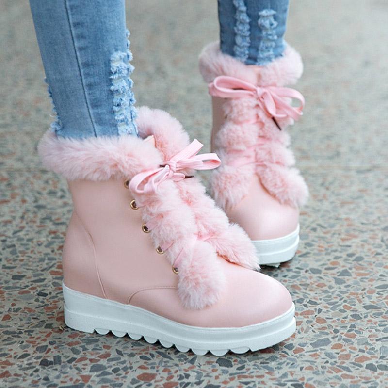 B5/Женские короткие сапоги, зимние длинные плюшевые теплые зимние ботинки, женская обувь оверсайз, высокий покатой каблук, женская обувь