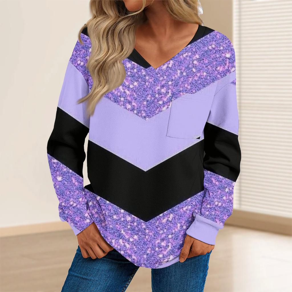 Women's Fashion Casual Long Sleeve Printed V- Neck Sweater Top