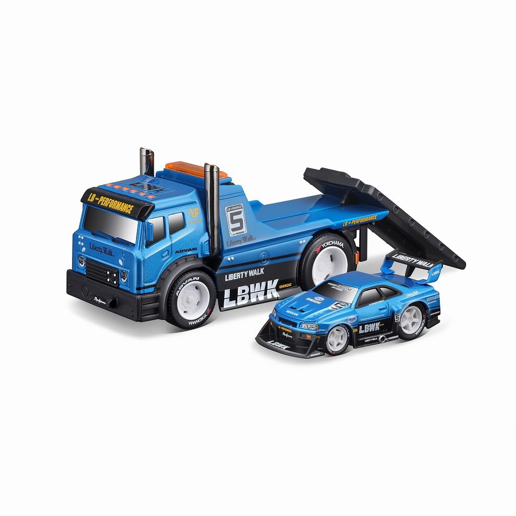 Maisto Muscle Machines Series JDM Liberty Walk Flatbed R34 Blue Finished Model MS11546BL 1/64