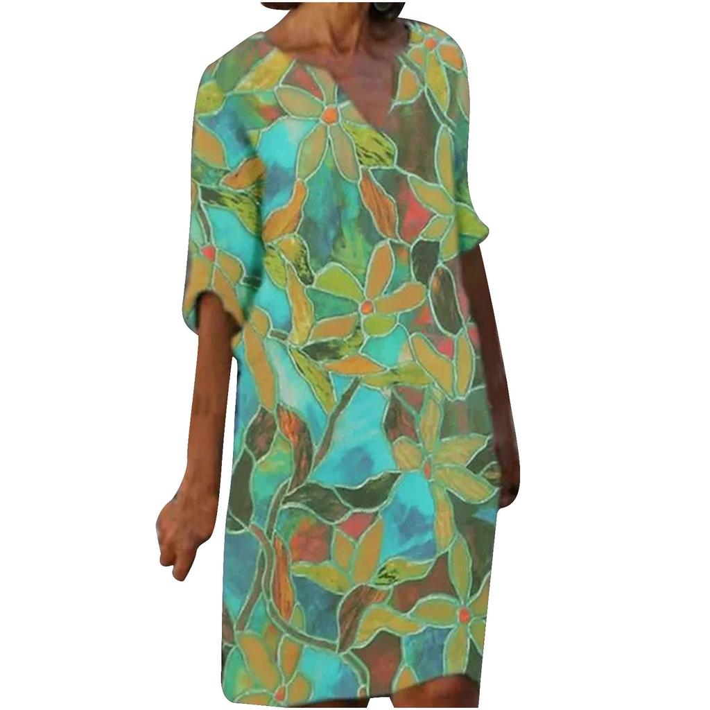 Женское платье с коротким рукавом, V-образным вырезом, повседневное, горячее, для отпуска, с принтом