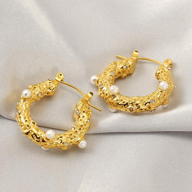 18k stainless steel pearl earrings women's fashion niche titanium steel temperament retro earrings ear buckles