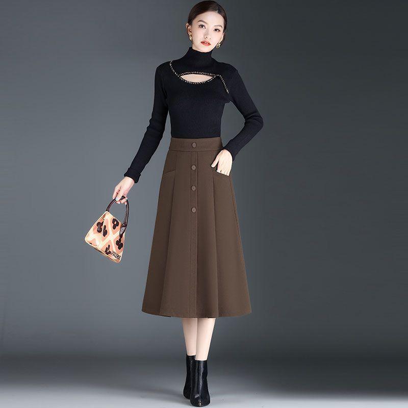 Шерстяная юбка миди А-силуэта плиссе для женщин - Коллекция весна, осень, зима 2025