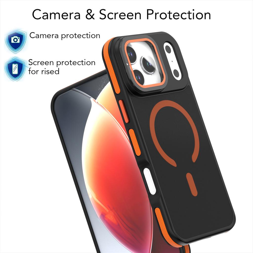 For iPhone 17 Pro Magnetic Case Skin-Touch TPU Acrylic Phone Back Cover with Lens Protector Kickstand