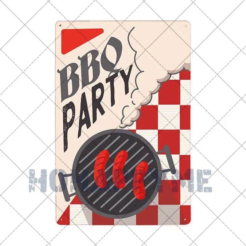 Barbecue Food Hot Dog BBQ Signs Retro Metal Plaque Cafe Bar Pub Signboard Wall Decorative Posters Plate Home Decor 20X30CM