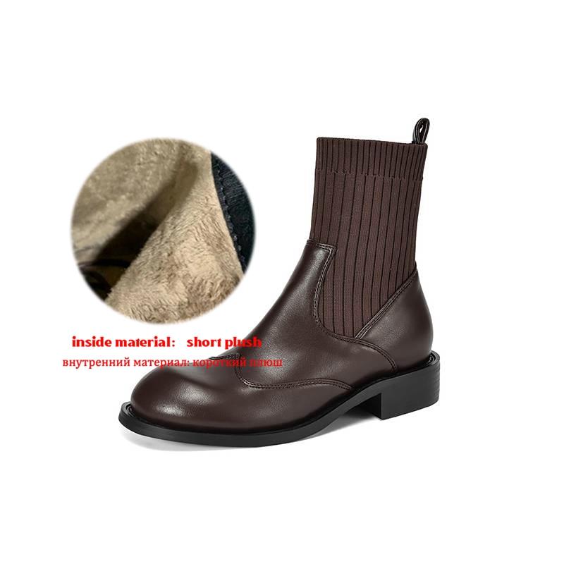 Krazing Pot Микрофибра Осенне-зимняя обувь Толстый средний каблук Размер 43 Ботинки челси Вязаный сзади Эластичные ботильоны