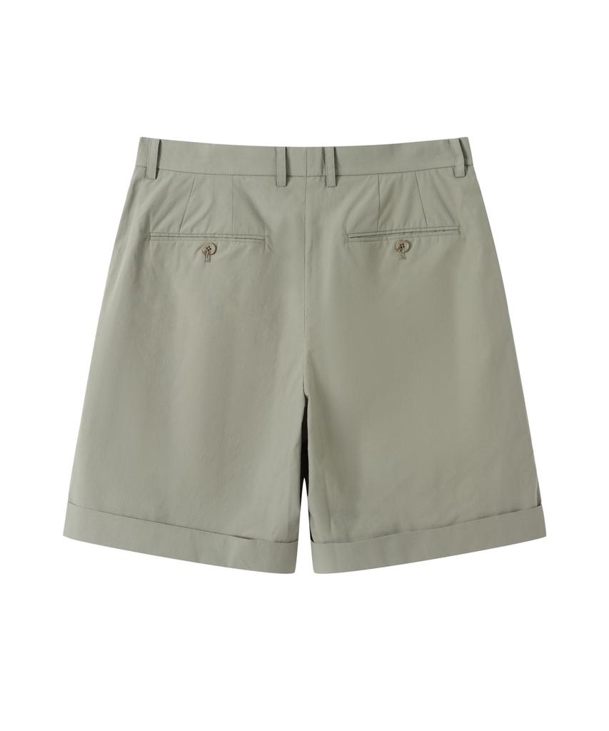 SOLEW Cotton Double-Pleated Shorts_Olive Green
