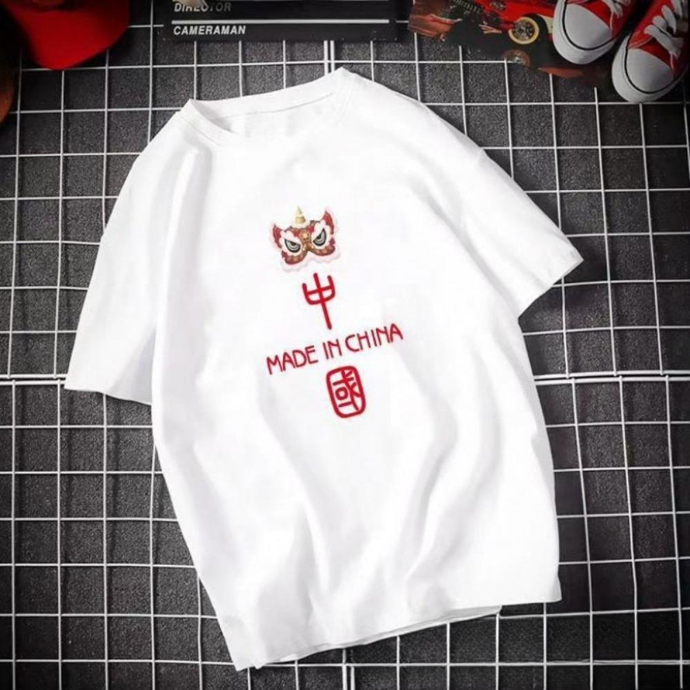 Летняя мужская и женская футболка с коротким рукавом с круглым вырезом и принтом в китайском стиле, нижняя рубашка, национальная мода