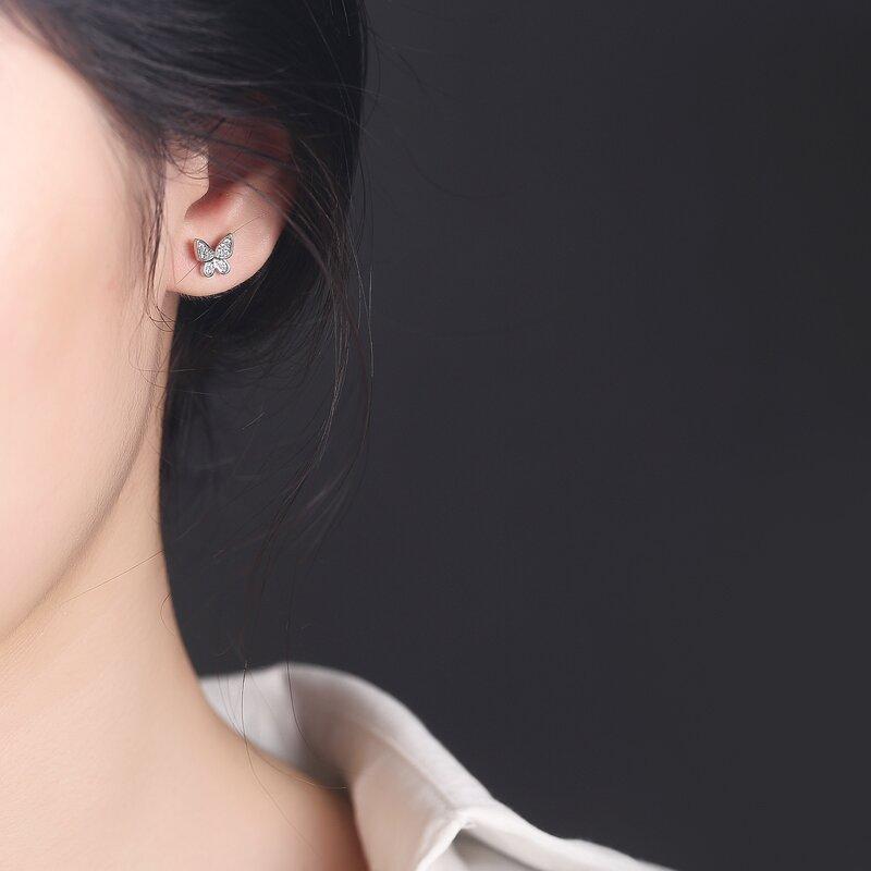 S925 Sterling Silver Earrings Female Butterfly Inlaid Zircon Earrings Fashion Street Fashion