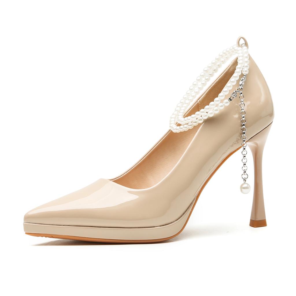 Водонепроницаемые туфли из лакированной кожи на высоком каблуке, фея, фея, темперамент, жемчужное слово со светлым ртом, тонкий каблук, не устают ноги, туфли-лодочки