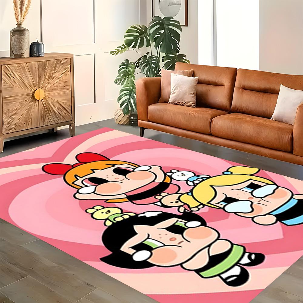 Powerpuff Girls Bubbles' Flight rug for living rooms, bedrooms, home décor, and as gifts.