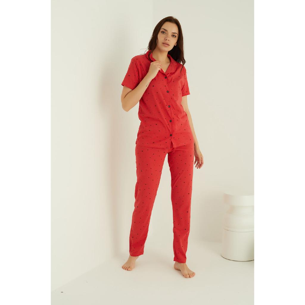 Хлопковый пижамный комплект на пуговицах