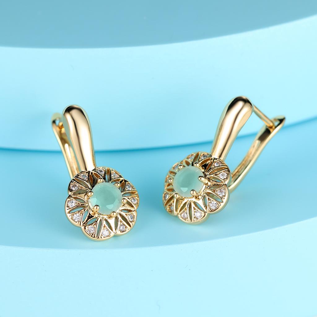 1 пара круглых женских сережек-клипс с зеленым цирконием, золотые свадебные украшения, классические модные висячие серьги