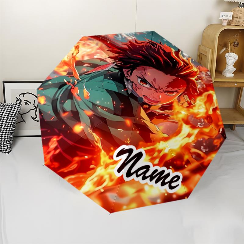 Personalized Name Demon Slayer1 Print Umbrella - Automatic Open/Close, Eight-Rib Durable Frame, Automatic Folding Umbrella