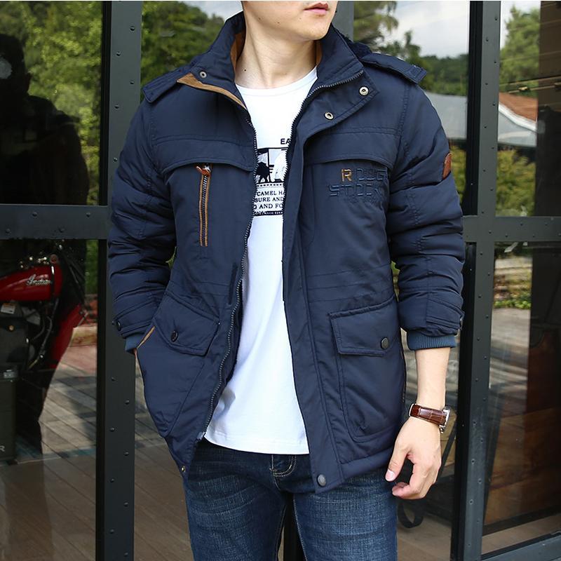 Новая осенне-зимняя мужская теплая хлопковая куртка с плюшем и утолщенной средней длины, новая уличная повседневная зарядная куртка