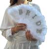 Bridal Accessories, Pearls, English Letters, Bride,White, Feather Folding Fan, Bachelor Party, Bride's Wedding Gift