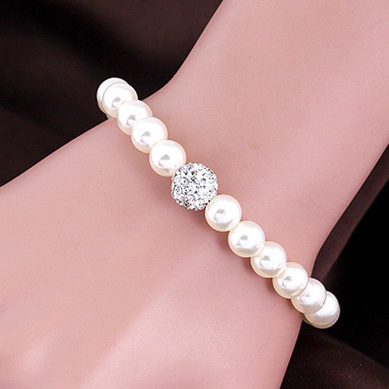 Женская мода белое роскошное жемчужное ожерелье серьги браслет набор