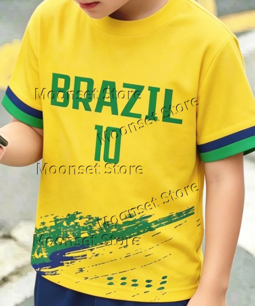 Summer Kids Brazil 10 Soccer Set Boys Short Sleeve Football Training Suit Quick Breathable Sports T Shirt Shorts Jersey Outfit