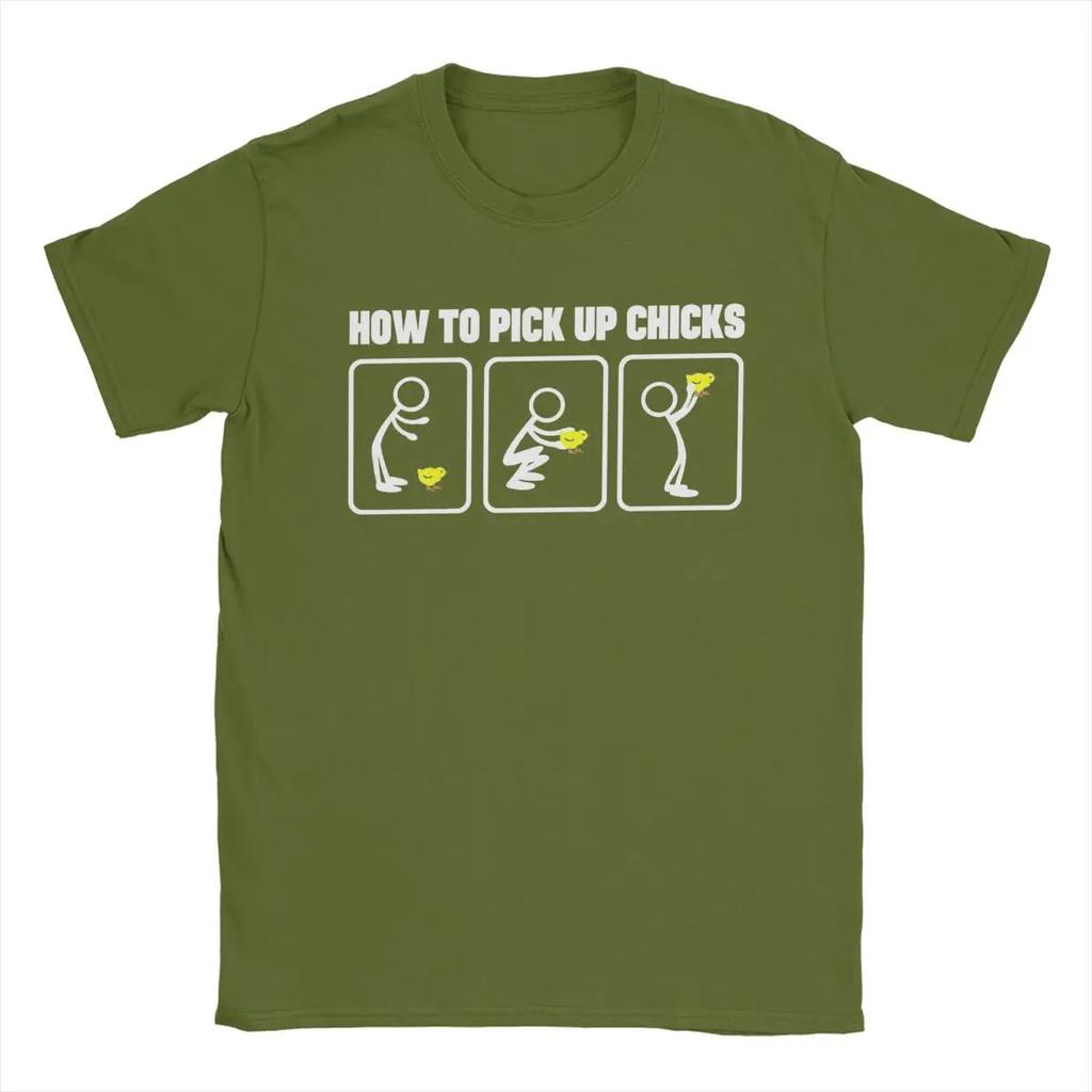 T-Shirt How To Pick Up Chicks Novelty 100% Cotton Tees Short Sleeve T Shirt Crew Neck Clothing Printed
