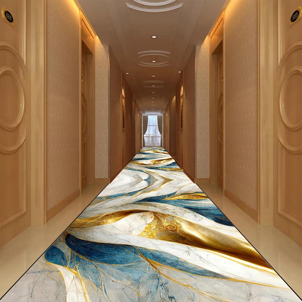 Золотистый Абстрактный Стиль Ковровое Покрытие для Коридора Проход Нескользящие Дорожки Моющиеся Коврики для Лестницы Домашний Декор Коврик для Гостиной Настраиваемый