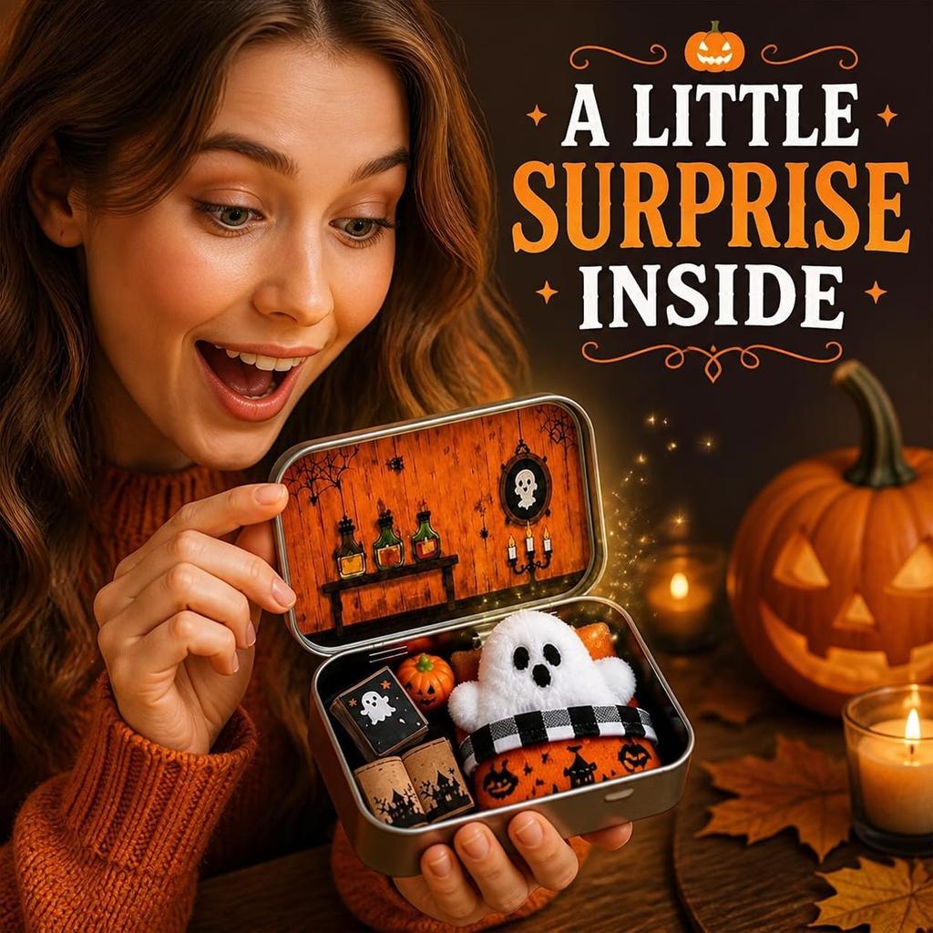 Little Pocket Ghost in Tin Box: Cute Halloween Mini Figurine Doll House Decor for Boys Girls Collectors Nursery Bedroom Desk Display Travel-Fri