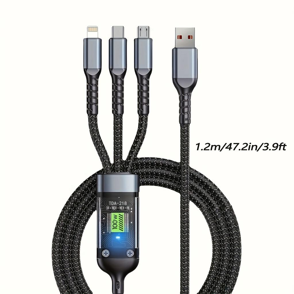 3 шт. Кабель для мультизарядки 3 в 1 Мульти-USB зарядное устройство Кабель для быстрой зарядки Нейлоновая оплетка Многопортовый адаптер для зарядки с портами Type C Micro USB
