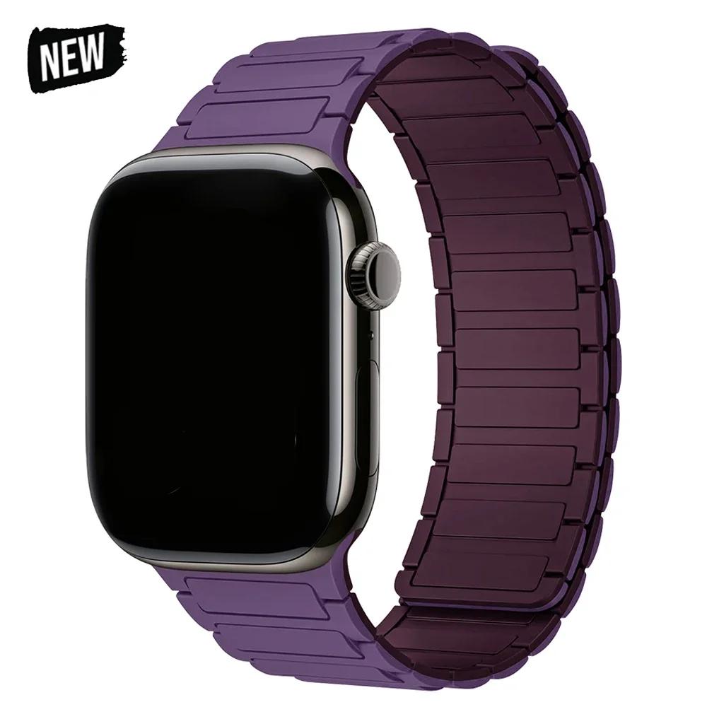 Магнитный спортивный ремешок для Apple Watch Ultra 2 49мм 46мм 45мм 44мм 42мм 38 40 41мм Силиконовый ремешок для IWatch Серии 10 9 8 7 6 5 4