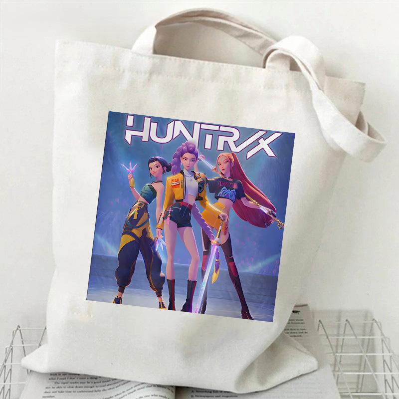 Сумка холщовая с мультяшным принтом группы KPOP Demon Hunter, женская повседневная сумка-тоут, сумка для покупок
