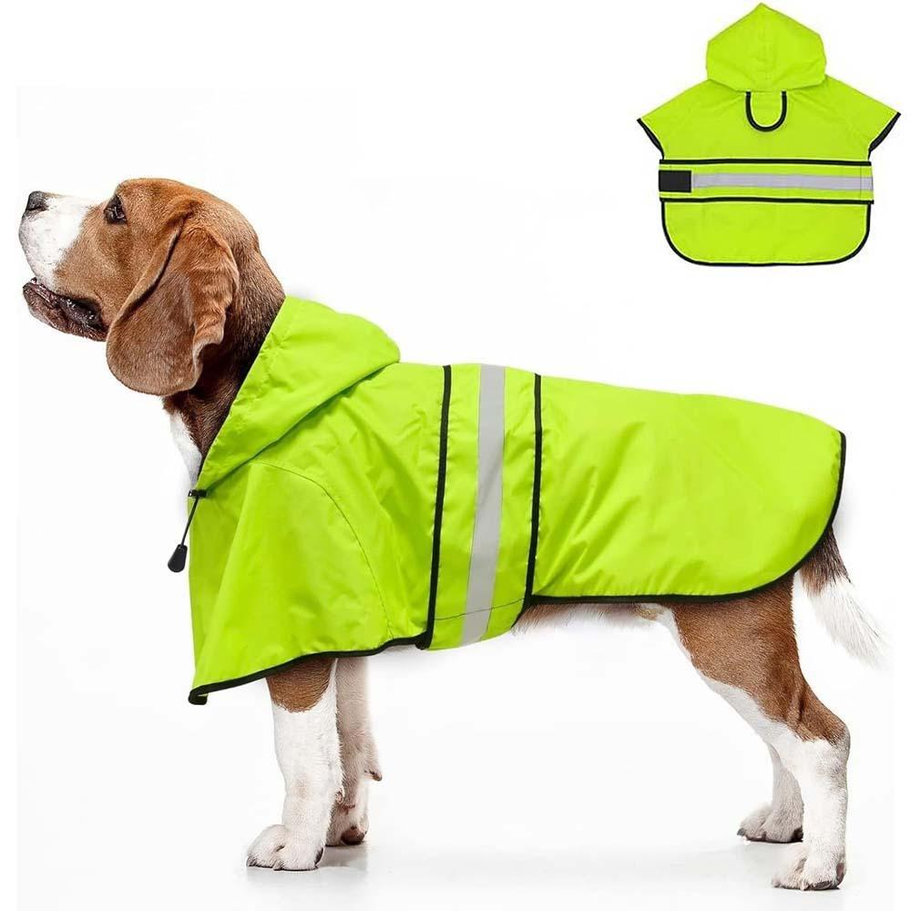 High Visibility Dog Hooded Raincoat Waterproof Pet Rain Jacket Dog Rain Cloak Labrador Retriever