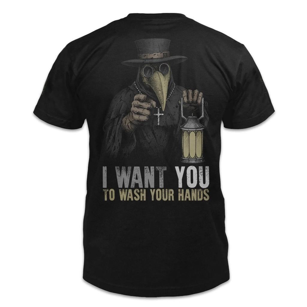 Имеет страшное послание для всех нечистых: Мойте руки. Футболка с изображением чумного доктора. Футболка мужская из хлопка с коротким рукавом и круглым вырезом