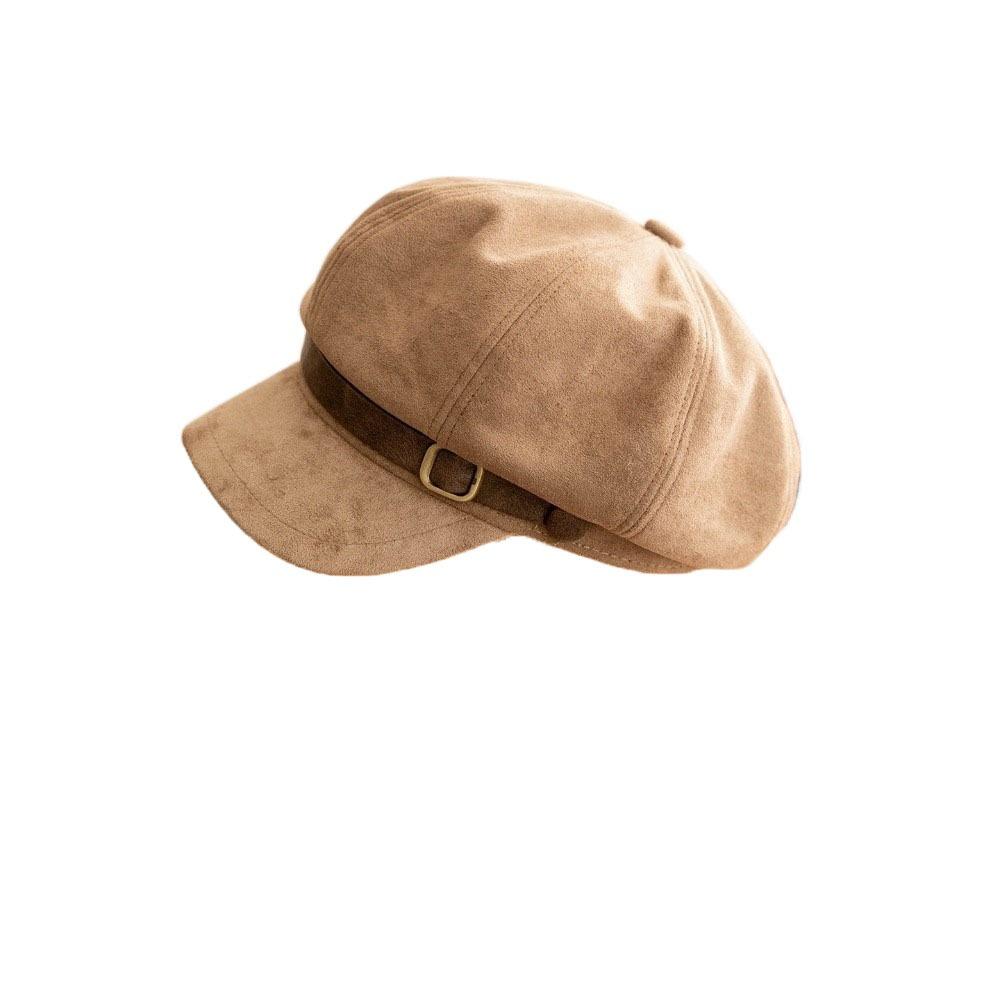 Warm Newsboy Hat Flat Top Women Octagonal Hat Casual Suede Berets Autumn Winter